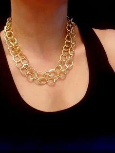 Oversized Matte Gold Link Necklace / Double Layer Chunky Choker / Statement Jewelry for Women / Birthday Gift Chunky Gold Necklace, Chunky Gold Chain Necklace, Chunky Gold Necklaces, Gold Link Necklace, Chunky Choker, Chunky Gold Chain, Chunky Chain Necklaces, Gold Wedding Jewelry, Swarovski Crystal Necklace