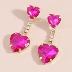 Crystal Double Drop Pink Heart Earrings- Nwt Closing: Push Back Close Length: 1.96in Width: 0.74in Weight: 12.1g Bundle And Save!! Ships Within 24 Hours Smoke & Pet Free Environment Hot Pink Accessories, Pony Makeup, Brighton Earrings, Pink Heart Earrings, Crystal Heart Earrings, Diamond Shape Earrings, Pink Accessories, Prom Jewelry, Red Jewelry