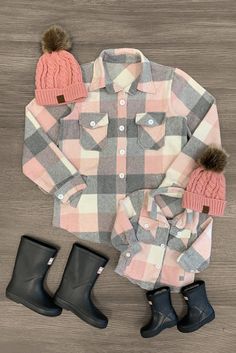 Mom & Me - Pink Button Up Flannel Shacket Mommy Daughter Outfits, Flannel Shacket, Sparkle In Pink, Pink Flannel, Plaid Shacket, Mommy Daughter, Mommy And Me Outfits, Mom Kid, Gray Plaid