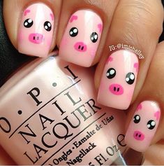 Piggy Nails, Pig Nail Art, Pig Nails, Cute Nail Art Designs, Nails For Kids