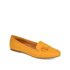 Journee Collection-Marci Loafer Step out in style when wearing the Marci loafer from Journee Collection. This slip-on is fashioned with a knot accent and will pair perfectly with day-to-day wardrobe! Chic Spring Flat Moccasins, Fall Yellow Loafers, Yellow Slip-on Loafers For Fall, Yellow Loafers, Elegant Yellow Round Toe Loafers, Yellow Slip-on Loafers For Formal Occasions, Mustard Shoes, Yellow Leather Slip-on Loafers, Yellow Mustard