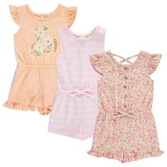 BTween clothing line for girls features a comfortable, fashion-forward design that doesn't compromise quality. Made for active and modern girls, our one piece outfit for girls embodies the changing trends and style. These 3-piece rompers and jumpsuits for kids girls are made super soft to keep your little princess comfortable as she plays or rests. Features: > Get 3 rompers for kids girls > Sleeveless and ruffle sleeve construction > Drawstring/elastic waist > Breathable and moisture-wicking > M Fitted Sleeveless Jumpsuits And Rompers For Playwear, Spring Playwear Jumpsuits And Rompers, Sleeveless Summer Jumpsuits And Rompers For Playwear, Cute Fitted Sleeveless Jumpsuits And Rompers, Playful Sleeveless Jumpsuits For Spring, Spring Sleeveless Playful Jumpsuits And Rompers, Casual Ruffled Jumpsuits And Rompers For Playwear, Lines For Girls, Jumpsuit For Kids