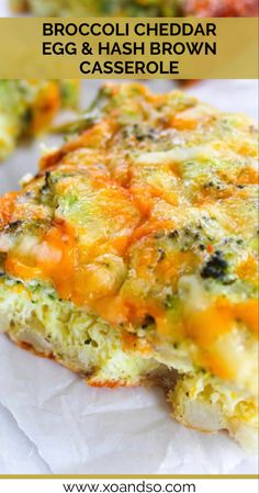 broccoli cheddar egg and hash brown casserole with text overlay