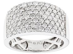 1.50ctw round white diamond, rhodium over 14k white gold wide band ring. Measures approximately 11/16"L x 3/8"W and is not sizeable. Wide Band Ring, Wide Band Rings, Wide Bands, White Diamond, Band Ring, Band Rings, White Gold, Band, Ring