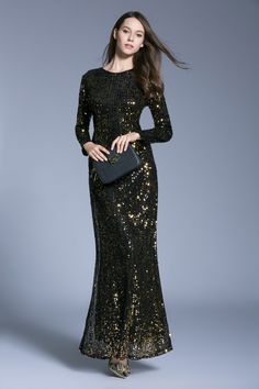 Black Sequined Full Length Dress, Black Sequined Full-length Dress, Dresses With Long Sleeves, Chiffon Long Dress, Cheap Party Dresses, Formal Dresses For Teens, Evening Dresses Online, Groom Dresses, Girls Formal Dresses