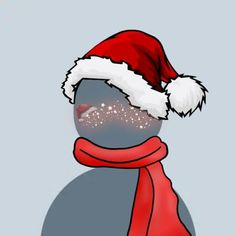 a person wearing a santa hat and scarf with snow flakes all over it's face