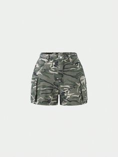 Teenage Girls' Vintage Street Style Cool Loose Fit Casual Comfortable Multi-Pocket Camouflage Denim Shorts Army Green    Denim Camo Straight Leg Non-Stretch  Teen Girls Clothing, size features are:Bust: ,Length: ,Sleeve Length: Trendy Camouflage Shorts With Pockets, Camouflage Utility Shorts With Pockets, Camouflage Utility Cargo Shorts With Pockets, Vintage Street Style, Girls Denim Shorts, Camouflage Shorts, Girls Denim, Shorts Jeans