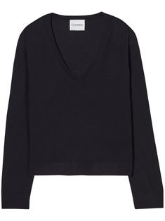 black organic wool-silk blend V-neck long sleeves straight hem Black V-neck Cotton Sweater, Black Cashmere V-neck Top, Black Cashmere Casual V-neck Sweater, Stretch Black V-neck Sweater, Luxury Black Cashmere V-neck Sweater, Yoko London, City Dress, Summer Beach Wear, Ski Wear