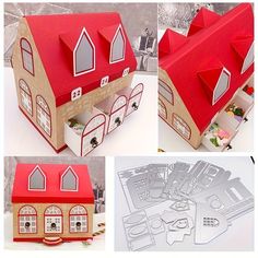 four different views of a paper model of a house