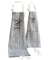 two aprons with the words i love you printed on them