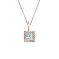 a necklace with a square shaped diamond in the center and small diamonds around it on a chain