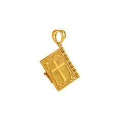 "14k solid gold Bible w/ \"Our Father\" Prayer charm (opens). Measures approximately 1\" x 1/2\". made to order. Free shipping" Spiritual 14k Yellow Gold Charms, Spiritual 14k Gold Charms, Gold Locket Charms As Gift, Gold Locket Charm For Gifts, Our Father Prayer, Lord’s Prayer, Solid Gold Charms, Our Father, The Lords Prayer