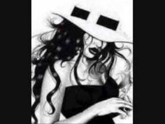 a black and white drawing of a woman wearing a hat