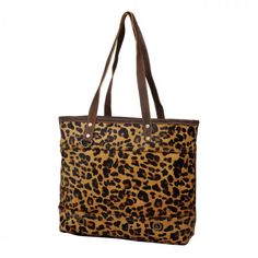 "Clinch Leather and Hairon Bag For animalistic souls who embrace challenges. A big commodious bag designed with leopard Hairon leather along with dark brown tan leather with an ample number of pockets. Materials Hairon & Leather Item Width 18\" Item Depth 4\" Item Height 13.5\" Handle12\" PLEASE NOTE: Each of these bags is truly an original! Much of the materials are recycled from used tarps and tents. These tarps have literally traveled the world and carry the scars and bruises of use. Thou Rectangular Leopard Print Bags For Daily Use, Leopard Print Rectangular Bag For Everyday Use, Travel Leopard Print Shoulder Bag, Everyday Leopard Print Bags With Leather Handles, Rectangular Leopard Print Shoulder Bag For Daily Use, Leopard Print Large Capacity Shoulder Bag For Travel, Leopard Print Bags With Leather Handles For Everyday Use, Large Capacity Leopard Print Shoulder Bag For Travel, Leopard Print Everyday Bags With Handles