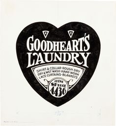 a black and white drawing of a heart with the words goodheart's laundry on it