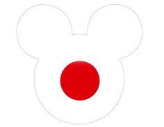 a mickey mouse head with a red circle on it's face in front of a white background