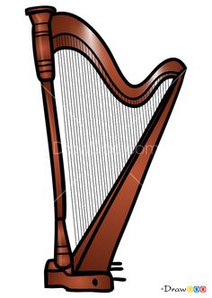 an illustration of a wooden harp