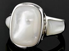 14x10mm Cushion And Free-Form Cabochon Mother-of-Pearl Rhodium Over Sterling Silver Ring. Measures Approximately 0.85"L x 0.63"W. Not sizeable. White Mother Of Pearl Cabochon Jewelry, White Cabochon Mother Of Pearl Jewelry, White Oval Pearl Ring With Cabochon, White Oval Pearl Ring Fine Jewelry, White Oval Cabochon Pearl Ring, White High Luster Pearl Ring For Gift, White High Luster Pearl Ring Gift, High Luster Oval Pearl Ring, Silver Oval Pearl Ring With High Luster