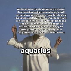 an image of a man with his hands in the air and text that reads aquarius