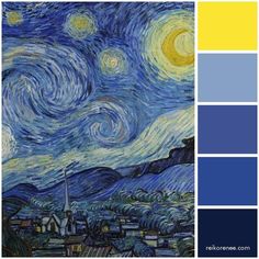 the starry night with blue and yellow hues is featured in this color palette