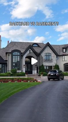 a black car is parked in front of a house with the words backyard vs basement