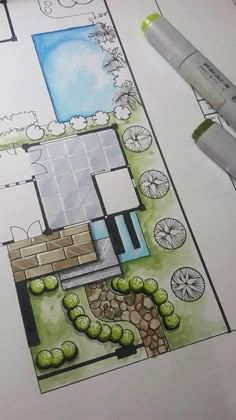 a drawing of a garden design is shown