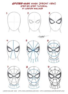 how to draw spider - man mask from the movie, step by step with instructions