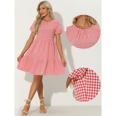 This chic plaid dress completed with plaid keeps you pretty and comfortable all day. Occasions: You can wear this trendy plaid dress with sandals, shoes, and boots to the beach, work, parties, wedding guests, nightclubs, going out, travel, or vacations. Styled with earrings, a necklace, a handbag, and high heels as the chic look. Casual Gingham Plaid Mini Dress, Casual Plaid Dress For Spring Picnic, Cute Short Sleeve Plaid Dress, Casual Pink Plaid Dress With Ruffles, Casual Plaid Dress With Ruffles, Casual Plaid Mini Dress For Picnic, Spring Plaid Dress For A Day Out, Plaid Dress For Spring Day Out, Plaid Dress For Day Out In Spring