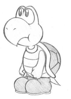 a drawing of a cartoon turtle with a backpack on it's back and eyes closed