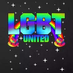 a black shirt with the words lgbt united written in rainbow colors and stars on it