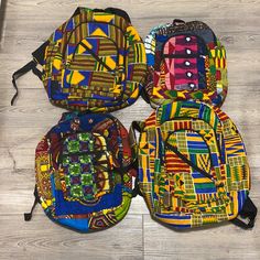 4 Handmade Backpacks Made In West Africa Ghana. I Brought Them When I Was Out There To Resell So Here They Are Enjoy! Yellow Shoulder Bag For Back To School Travel, Yellow Shoulder Backpack For School, Yellow Shoulder Bag For Back To School, Back To School Yellow Shoulder Bag, Back To School Yellow Shoulder Bag With Adjustable Strap, Multicolor Backpack With Adjustable Straps, Multicolor Standard Backpack With Adjustable Straps, Multicolor School Bag With Adjustable Straps, Yellow Backpack With Adjustable Strap For Back To School