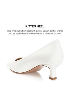 Elevate your wardrobe with this pointed-toe pump lifted by a just-right kitten heel for polished style. 2" heel Pointed toe Faux leather upper Lightly cushioned footbed Kitten heel Synthetic upper, lining and sole Imported Fall Kitten Heels With 4-inch Pointed Toe, Leather Kitten Heels With Pointed Toe, Medium Width Leather Kitten Heels With Pointed Toe, Synthetic Almond Toe Kitten Heels For Spring, Spring Synthetic Kitten Heels With Almond Toe, Fitted Block Heel Kitten Heels For Spring, Fitted Kitten Heels With Block Heel For Spring, Fitted Spring Kitten Heels With Block Heel, Spring Kitten Heels With Block Heel