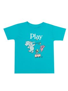 Soft children's book cover t-shirt of Read with Elephant & Piggie, and The Pigeon by Mo Willems. Playful Unisex T-shirt With Character Print, Screen Print Short Sleeve T-shirt For Playtime, Unisex Short Sleeve T-shirt For Playtime, Green Cartoon Print T-shirt For Playtime, Character Print Crew Neck T-shirt For Playtime, Crew Neck T-shirt With Character Print For Playtime, Green Letter Print T-shirt For Playtime, Green Graphic Print T-shirt For Playtime, Green Character Print T-shirt For Playtime