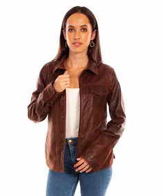 Distressed brown leather snap front jacket by Scully. This classic jacket is made in a durable distressed leather. Lined. Perfect western style jacket for any cowgirl. Color: Brown Flat rate shipping of $14 applies to leather coats and jackets. Distressed Leather Jacket, Leather Coats, Distressed Jacket, Brown Flats, Classic Jacket, Distressed Leather, Western Style, Country Girls, Leather Coat