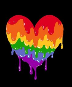 a rainbow heart with dripping paint on it