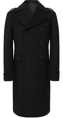 Premium Quality Mens Black 70% Wool & Cashmere Great Coat Long Overcoat Heavy Winter Military, Mens Clothing Semi-formal Double-breasted Outerwear With Buttons, Classic Outerwear With Stand Collar For Cold Weather, Business Double-breasted Outerwear With Concealed Placket, Classic Outerwear With Stand Collar And Double Button Closure, Winter Double-breasted Sport Coat With Concealed Placket, Classic Long Sleeve Double-breasted Outerwear, Formal Solid Color Double-breasted Peacoat, Semi-formal Long Sleeve Outerwear With Double Button Closure, Classic Double-breasted Outerwear For Cold Weather