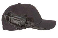 Charcoal Hat With Embroidered Train Scene Design. Great Birthday or Father's Day Gift Personalize It - Etsy Gray Dad Hat With Embroidered Logo, Gray Cotton Baseball Cap With Embroidered Logo, Gray Outdoor Hat With Logo Patch, Gray Snapback Baseball Cap With Embroidered Logo, Gray Snapback Hat With Embroidered Logo, Block Fonts, Scene Design, Embroidered Design, Trucker Cap