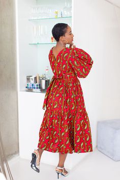 African print Feechi dress – Afrothrone Ankara Midi Dress, Dresses African Fashion, African Kaftan Dress, Cloth Projects, African Kaftan, Dress African Print, Church Weddings, African Designs, Dresses African