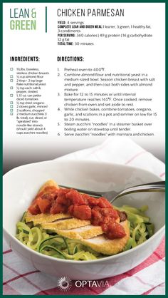 the brochure features an image of chicken parmesan on top of zucchini noodles