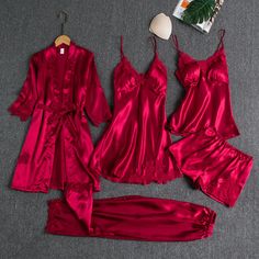 color: Wine Red, size: XXXL Pijama Satin, Satin Suit, Pyjama Satin, Belted Robe, Satin Sleepwear, Silk Pajama Set, Cami Set, Satin Pyjama Set, Estilo Chic