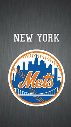 the new york mets logo on a metal background