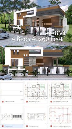 One Story House Design 40x60 Ft 12x18 Mt 4 Beds One Story House Exterior, One Story House Design, Outdoor Living Ideas, One Story House, Little House Plans, 4 Bedroom House Plans, 2 Story Houses