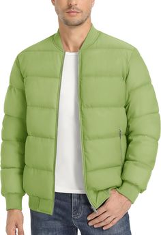 Stay warm and stylish with our Men's Puffer Casual Quilted Long Sleeve Bomber Jacket. This jacket features a quilted design and long sleeves to provide extra warmth and protection against the elements. Its casual yet fashionable look is perfect for any occasion. Fabric type Polyester SIZE NECK CHEST WAIST SLEEVE S 14-14½″ 34-36″ 28-30″ 32-33″ M 15-15½″ 38-40″ 32-34″ 33-34″ L 16-16½″ 42-44″ 36-38″ 34-35″ XL 17-17½″ 46-48″ 40-42″ 35-36″ 2XL 18-18½″ 50-52″ 44-46″ 36-37″ 3XL 19-19½″ 54-56″ 48-50″ 37 Green Puffer, Mens Puffer Jacket, Red Puffer, Winter Knit Hats, Blue Camo, Outwear Jackets, Black Camo, Sunglass Frames, Casual Jacket