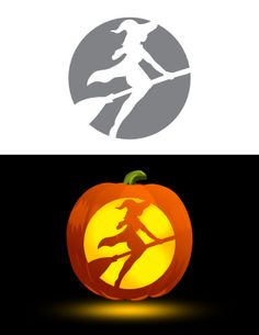 a pumpkin with a silhouette of a witch on it