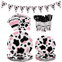 pink and black cow print party supplies