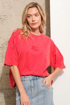 Elevate your tee collection with our Garment Wild West Tee. Featuring a unique cutout vintage construction, this tee offers a relaxed fit with embroidery and raw edges for a lived-in look. Perfect for adding a touch western of style to any outfit. Garment Washed "Wild Wild West" Tee Color - Red Cotton Oversized T-shirt With Frayed Hem For Spring, Relaxed Fit T-shirt With Frayed Hem And Short Sleeves, Graphic Tee With Frayed Hem And Short Sleeve, Summer Crew Neck T-shirt With Frayed Hem, Relaxed Fit Short Sleeve T-shirt With Frayed Hem, Relaxed Fit T-shirt With Frayed Hem, Casual T-shirt With Frayed Hem And Short Sleeves, Casual T-shirt With Frayed Hem, Casual Short Sleeve T-shirt With Frayed Hem