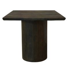 a wooden table with a black top on a white background