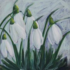 a painting of white flowers with green stems