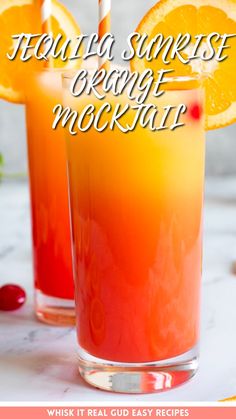 Tequila Sunrise Mocktail in two glasses. Sunrise Mocktail, Orange Mocktail, Tot Breakfast Casserole, Tater Tot Breakfast Casserole, Sunrise Orange, Craft Cocktail Recipe, Tater Tot Breakfast, Peach Juice