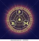 an astrological wheel with symbols in the center on a blue background stock photo - image